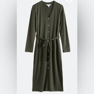 Market & Spruce Olive Ribbed Long-Sleeve Button-Front Maxi Dress